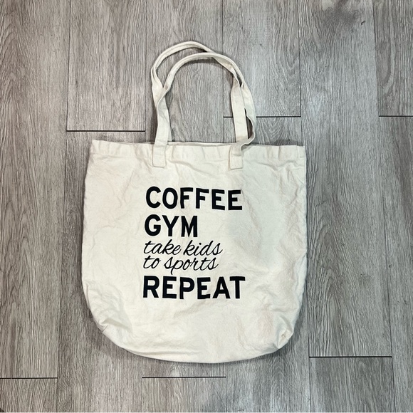 Handbags - White Canvas Tote Bag with Black Text
